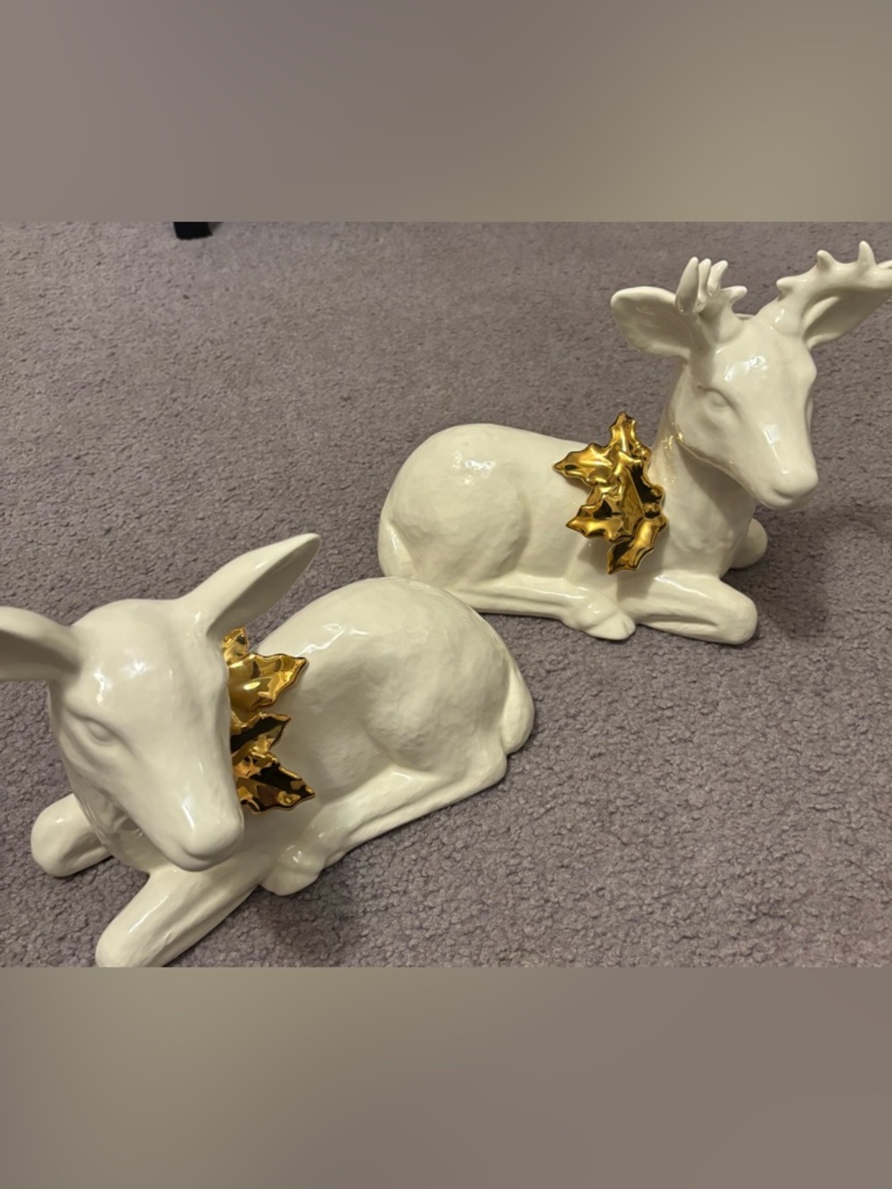 Mud Pie set of 2 White Ceramic Reindeer